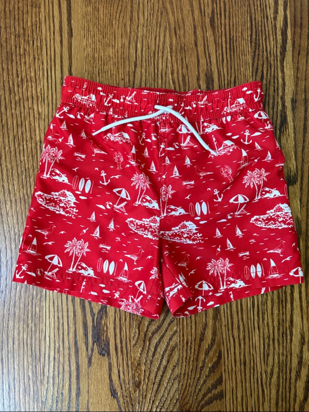 Janie and Jack Red and White Tropical Swim Shorts